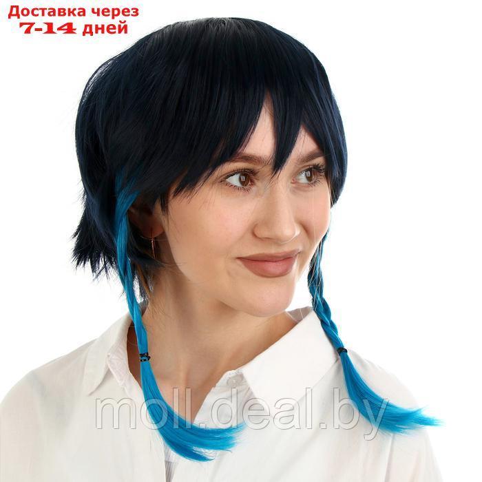 Карнавальный парик, цвет голубой с косами - фото 3 - id-p222992414