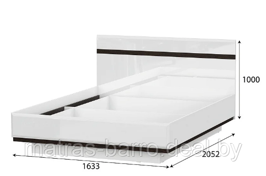 Кровать двуспальная Соло 160х200 см с основанием белый/белый глянец/венге (фабрика SV-Мебель, РФ) - фото 3 - id-p208049896