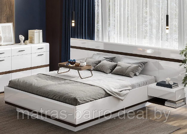 Кровать двуспальная Соло 160х200 см с основанием белый/белый глянец/венге (фабрика SV-Мебель, РФ) - фото 5 - id-p208049896