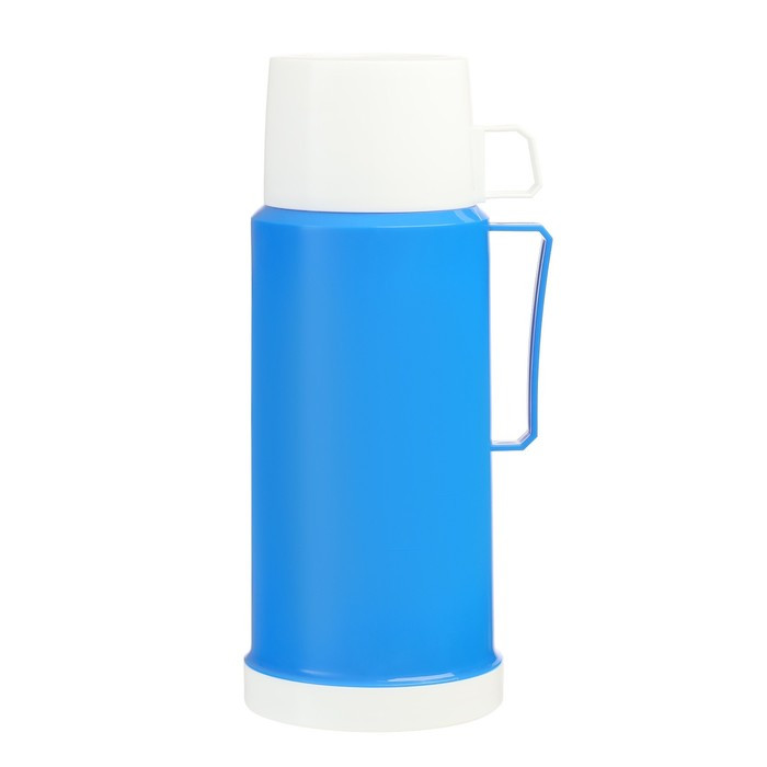 Термос со стеклянной колбой "Классик" с 1 кружкой и 1 чашкой, 1 л, 13 х 29 см, синий - фото 1 - id-p223009636