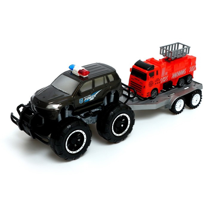 Машина инерционная «Джип», с прицепом и пожарной машиной, цвет МИКС, в пакете - фото 1 - id-p223009748
