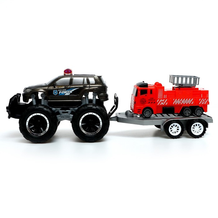 Машина инерционная «Джип», с прицепом и пожарной машиной, цвет МИКС, в пакете - фото 2 - id-p223009748