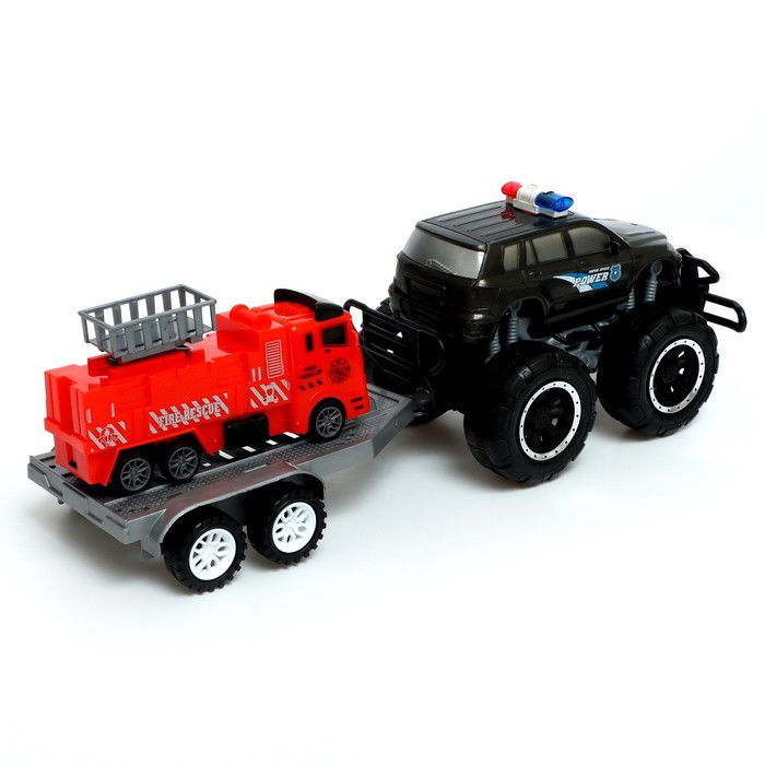 Машина инерционная «Джип», с прицепом и пожарной машиной, цвет МИКС, в пакете - фото 3 - id-p223009748