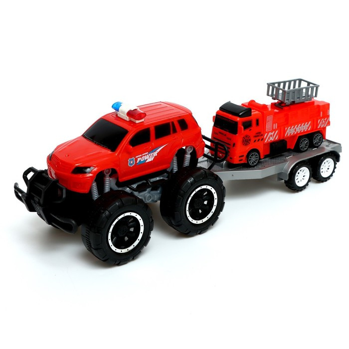 Машина инерционная «Джип», с прицепом и пожарной машиной, цвет МИКС, в пакете - фото 6 - id-p223009748