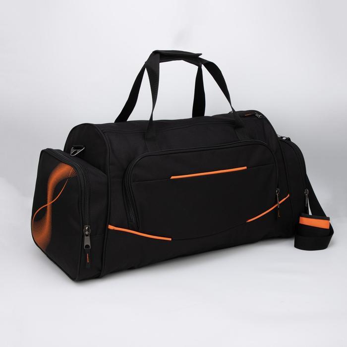 Сумка спортивная на молнии, 3 наружных кармана, цвет чёрный/оранжевый - фото 1 - id-p223010823