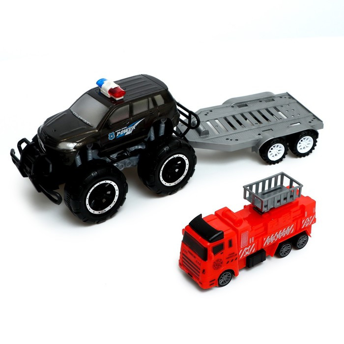 Машина инерционная «Джип», с прицепом и пожарной машиной, цвет МИКС, в пакете - фото 4 - id-p223010721