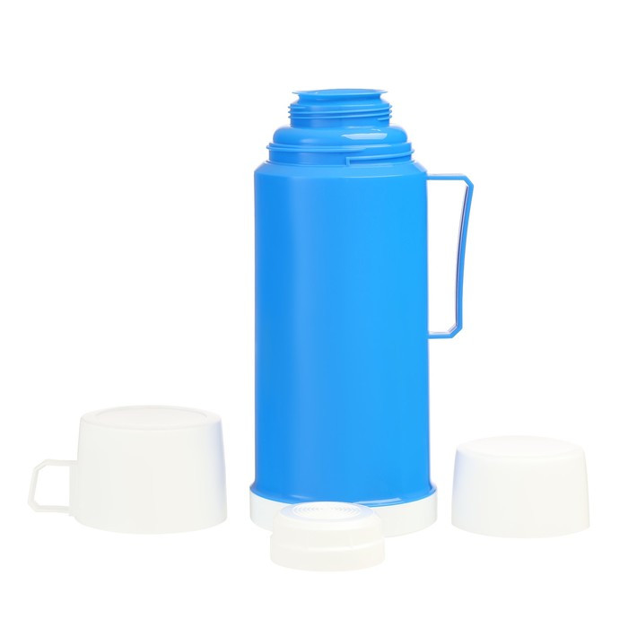 Термос со стеклянной колбой "Классик" с 1 кружкой и 1 чашкой, 1 л, 13 х 29 см, синий - фото 2 - id-p223010767