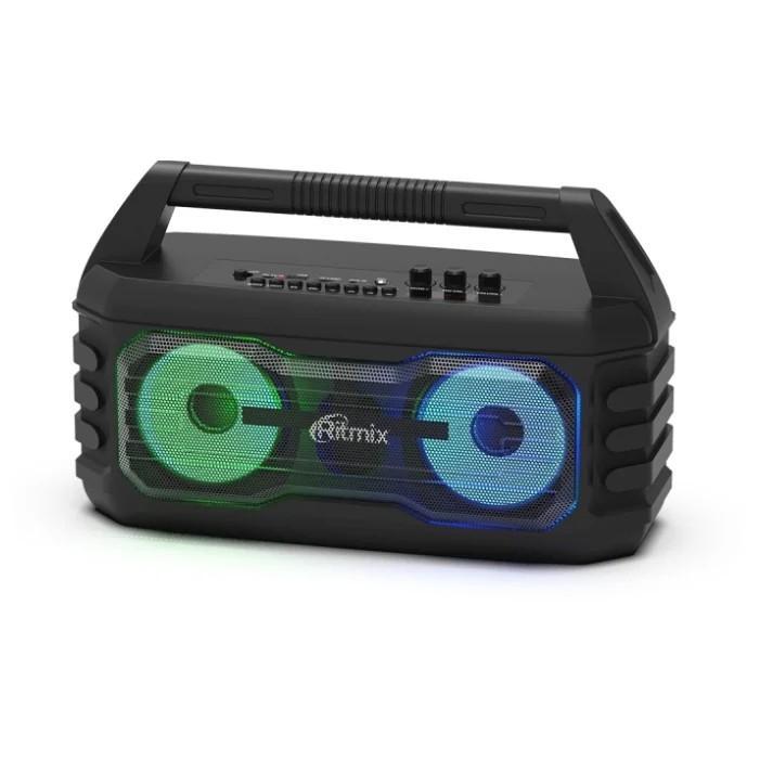 RITMIX SP-610B black {AUX, USB, microSD (MP3, WAV, WMA, APE), RGB-подсветка, эквалайзер, дисплей: LED, - фото 1 - id-p223014916