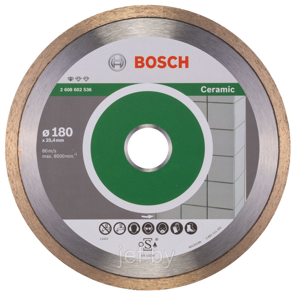 Алмазный круг 180х25.4 мм по керамике сплошн. STANDARD FOR CERAMIC сухая/мокрая резка BOSCH 2608602536