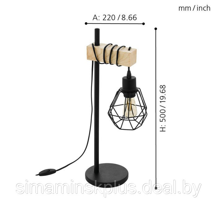 Настольная лампа TOWNSHEND 5, 1x60Вт E27, цвет коричневый, чёрный - фото 3 - id-p223015292