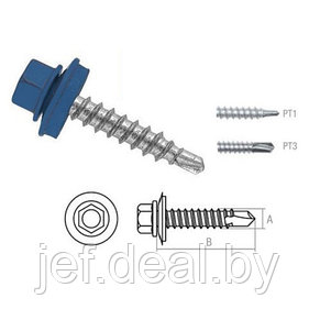Саморез кровельный 5.5х19 мм цинк, шайба с прокладкой, PT3, RAL 5005 (5 кг) (Цвет: сигнальный синий) STARFIX, фото 2