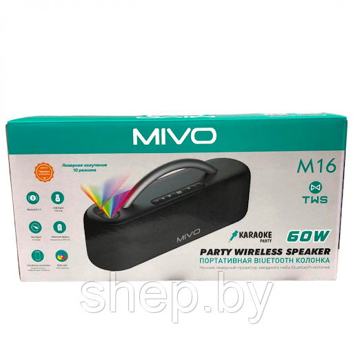 Портативная колонка MIVO M16 (Bluetooth, USB, MicroSD) с проектором звездного неба 60w Black - фото 5 - id-p223020438