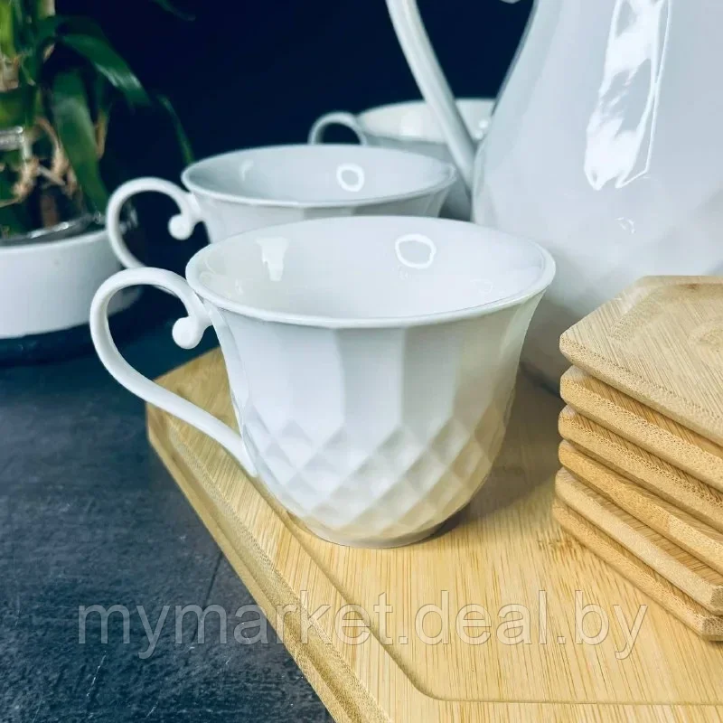 Чайный сервиз фарфоровый на подставке 14 предметов на 6 персон 250 мл Lenardi - фото 2 - id-p223021258