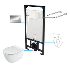 Комплект 6 в 1 с инсталляцией Deante Silia, кнопка хром