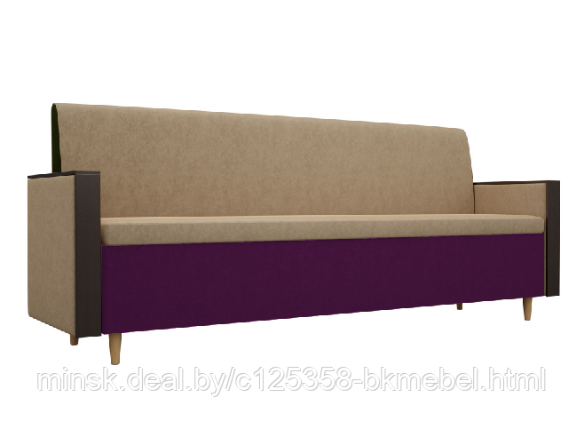 Кухонный прямой диван Модерн Микровельвет бежевый/ фиолетовый