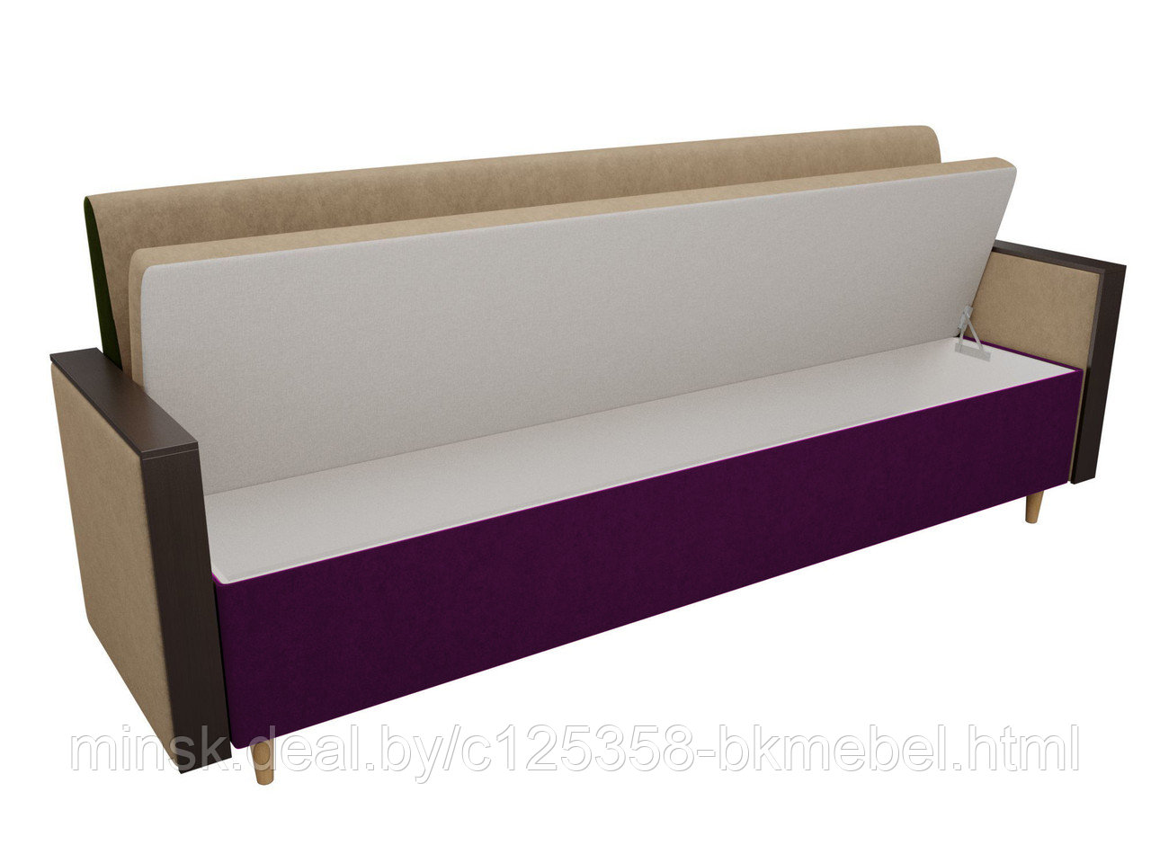 Кухонный прямой диван Модерн Микровельвет бежевый/ фиолетовый - фото 2 - id-p223022065