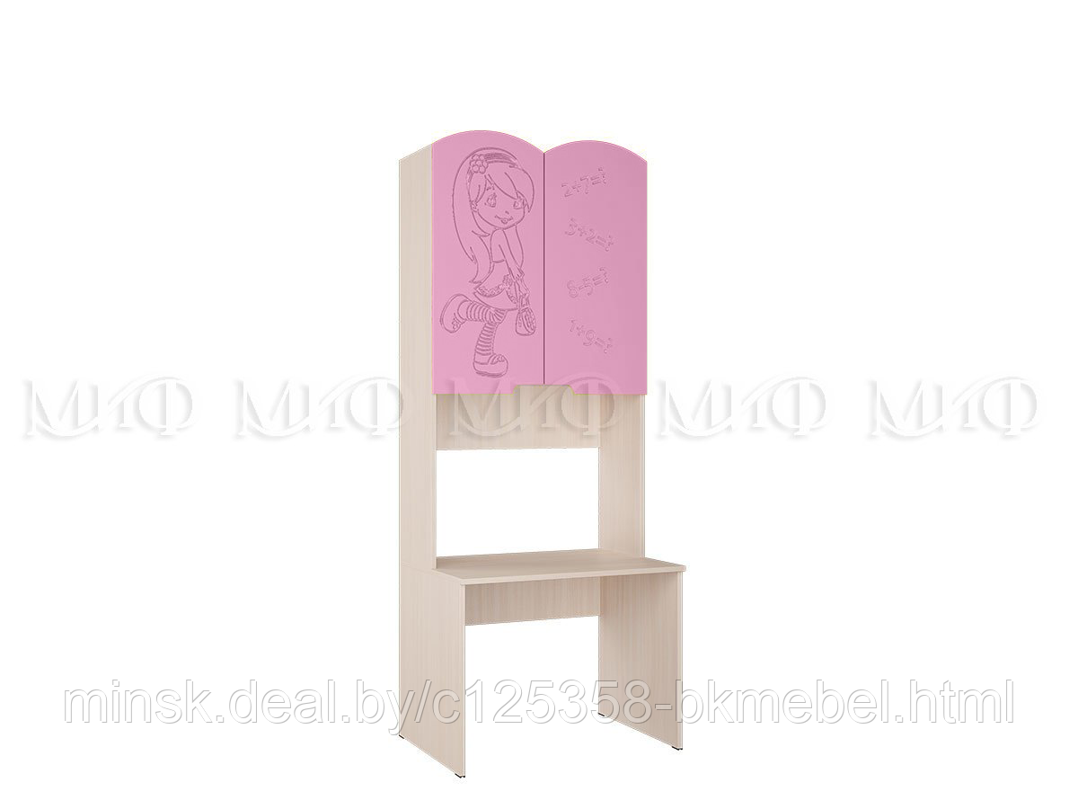 Стол с надстройкой Юниор-3 дуб беленый/розовый металлик