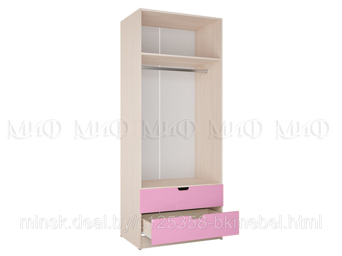Шкаф 2-створчатый Юниор-3 дуб беленый/розовый металлик - фото 2 - id-p223022218