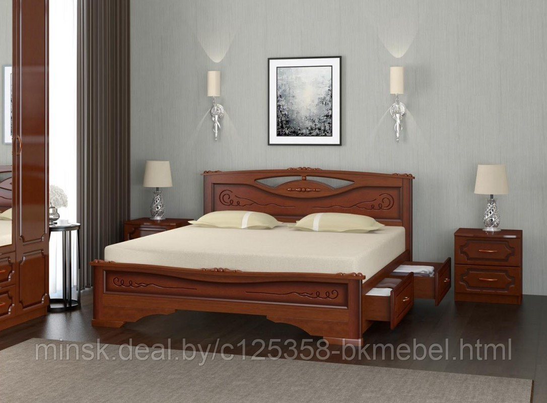 Кровать Елена-3 орех с 2 выдвижными ящиками 1400 - фото 1 - id-p223022257