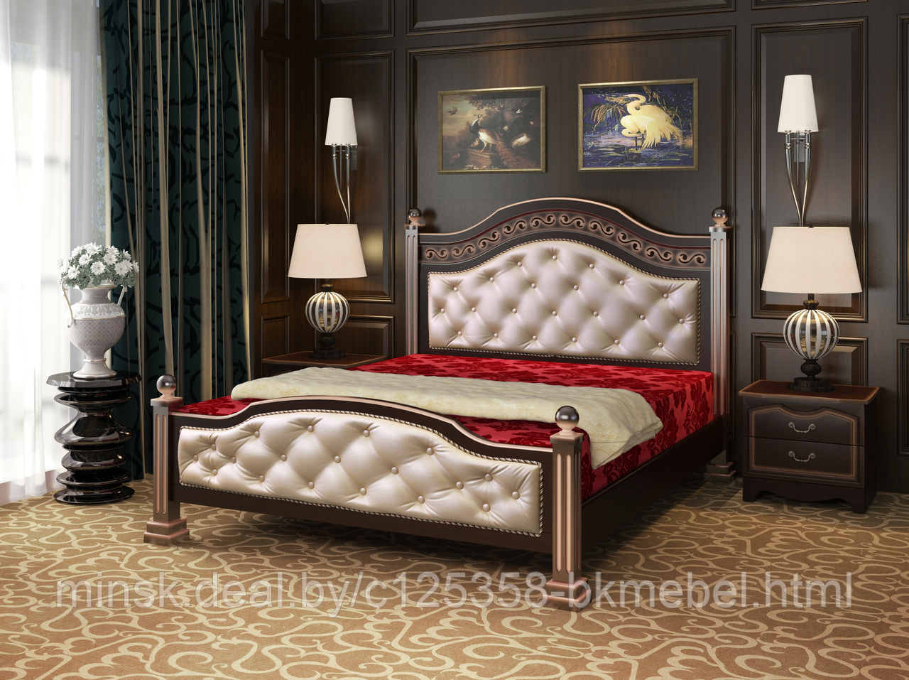 Кровать Клеопатра 1,6м орех темный/экокожа светлая - фото 1 - id-p118978108