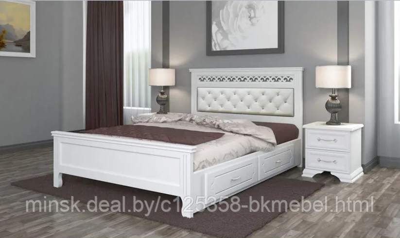 Кровать Грация 1,4м белый античный с 2 выдвижными ящиками - фото 1 - id-p118978580