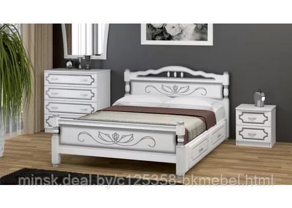 Кровать Карина-5 900 дуб молочный с 2 выдвижными ящиками - фото 1 - id-p118978643