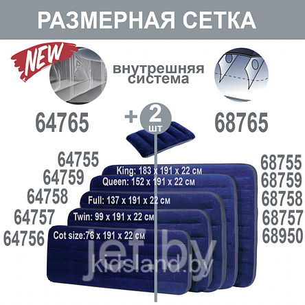 Надувной матрас KING CLASSIC DOWNY 183х203х25 см INTEX 64755, фото 2