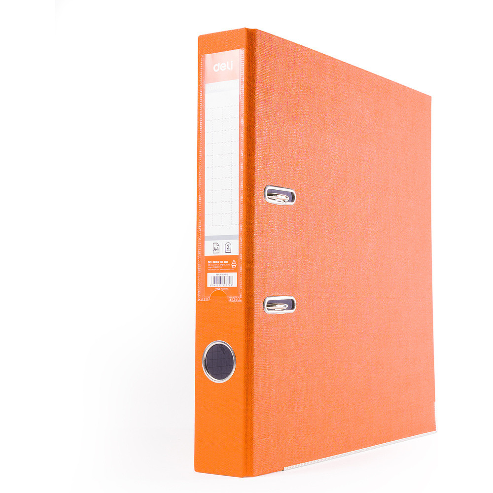 Папка регистратор А4, ПВХ Эко, 50 мм. "Deli" оранжевый с мет. уголком, F819-OR