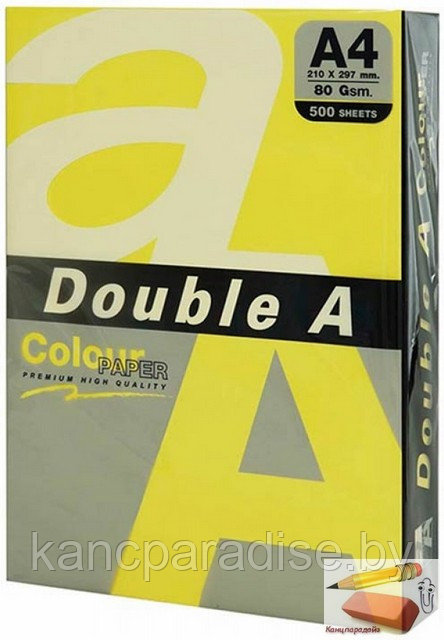 Бумага цветная DOUBLE A, А4, 80 г/м, желтая (Butter), 500 листов, класс А+ - фото 1 - id-p223023136