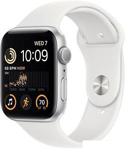 Умные часы Apple Watch SE 2 44 мм (алюминиевый корпус, серебристый/белый, спортивный силиконовый рем