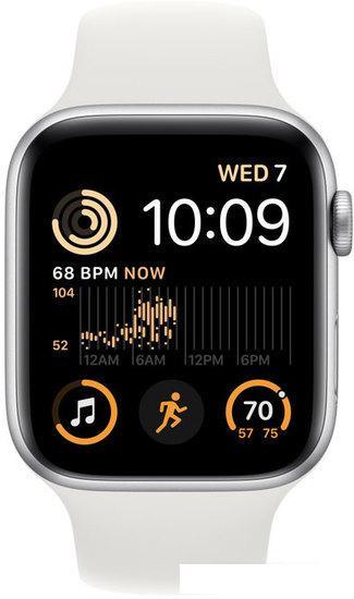 Умные часы Apple Watch SE 2 44 мм (алюминиевый корпус, серебристый/белый, спортивный силиконовый рем - фото 3 - id-p222143076