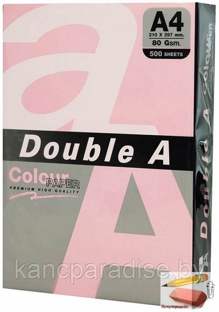 Бумага цветная DOUBLE A, А4, 80 г/м, розовая, 500 листов, класс А+, арт.115120