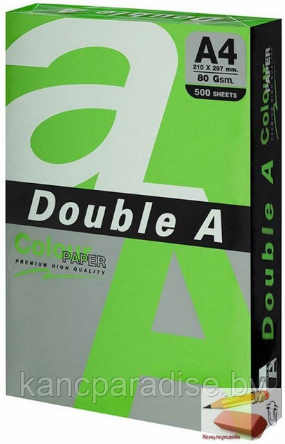 Бумага цветная DOUBLE A, А4, 80 г/м, светло-зеленая, 500 листов, класс А+ - фото 1 - id-p223023165