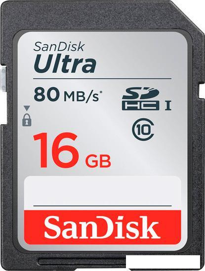 Карта памяти SanDisk SDHC (Class 10) 16GB [SDSDUNC-016G-GN6IN] - фото 1 - id-p222830518