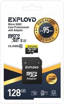 Карта памяти Exployd Premium Series microSDXC 128GB EX128GCSDXC10UHS-1-ELU3 (с адаптером), фото 2