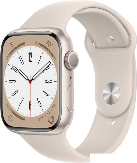 Умные часы Apple Watch Series 8 45 мм (алюминиевый корпус, звездный свет/звездный свет, спортивный с - фото 1 - id-p222883987