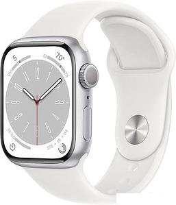 Умные часы Apple Watch Series 8 41 мм (алюминиевый корпус, серебристый/белый, спортивный силиконовый