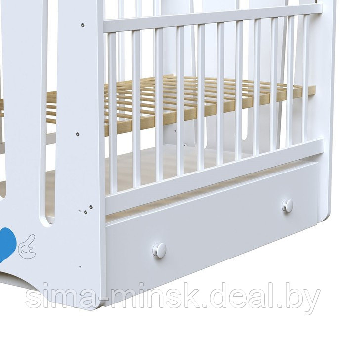 Кровать детская Little Heart маятник с ящиком (белый) (1200х600) - фото 4 - id-p223029943