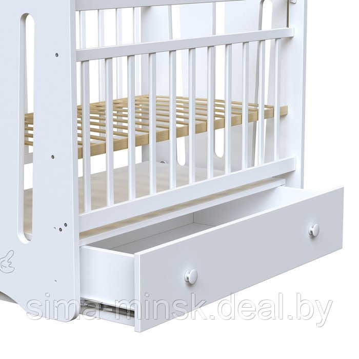 Кровать детская Little Heart маятник с ящиком (белый) (1200х600) - фото 5 - id-p223029943