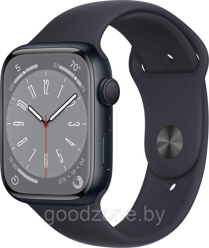 Умные часы Apple Watch Series 8 45 мм (алюминиевый корпус, полуночный/полуночный, спортивный силиконовый