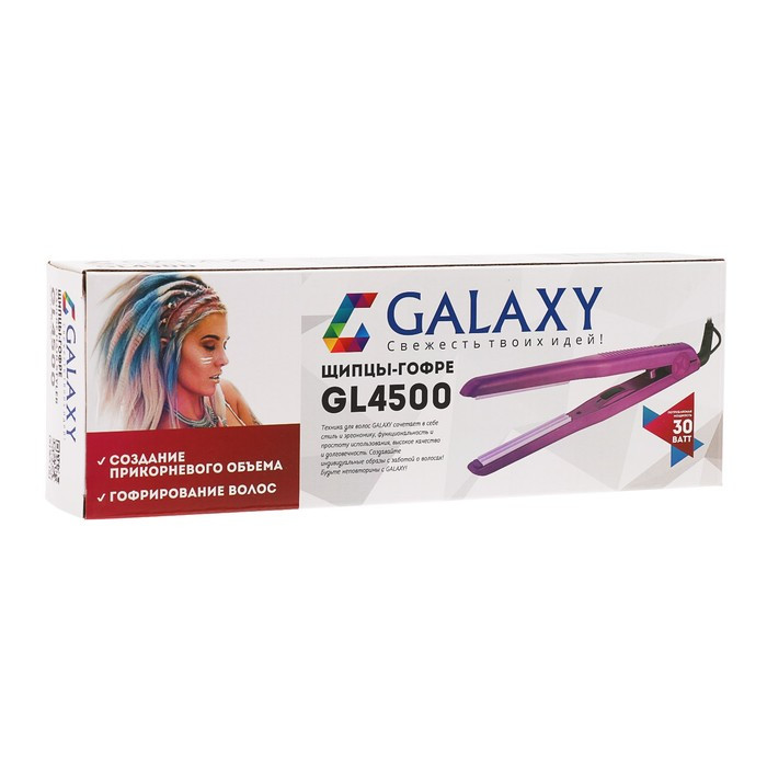 Щипцы-гофре Galaxy GL 4500, 30 Вт, до 200°С, керамика, пластины 86 х 13 мм, фиолетовые - фото 4 - id-p223030578
