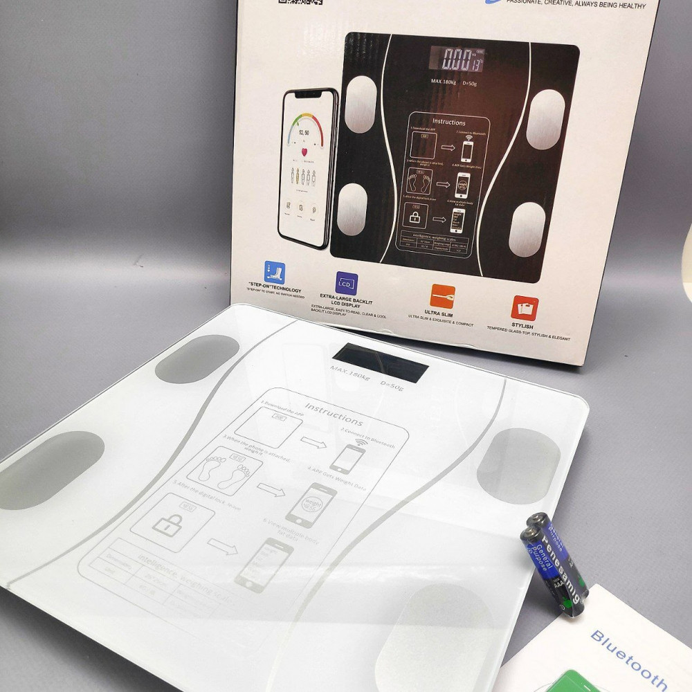 Умные напольные весы Bluetooth Smart Scale (12 показателей тела) / Весы с приложением до 180 кг. Белые - фото 2 - id-p223030906