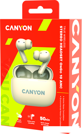 Наушники Canyon OnGo 10 ANC TWS-10 (бежевый) - фото 8 - id-p222970266