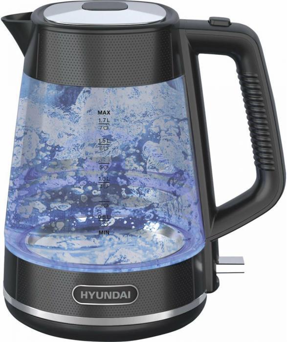 HYUNDAI Чайник электрический HYK-G3503 1.7л. 2200Вт черный/серебристый (корпус: стекло) - фото 1 - id-p222985929