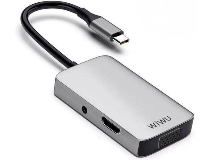 Хаб USB Wiwu Alpha 513HVP Type-C - USB 3.0 / HDMI / VGA / AUX 3.5 Grey 6973218930220 - фото 1 - id-p223033785