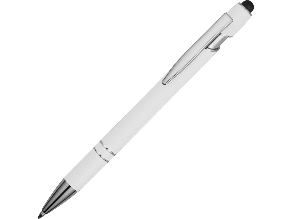 Ручка металлическая soft-touch шариковая со стилусом Sway, белый/серебристый - фото 1 - id-p223034224