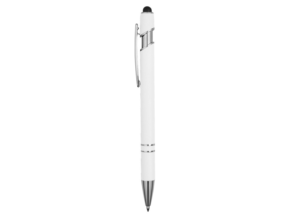 Ручка металлическая soft-touch шариковая со стилусом Sway, белый/серебристый - фото 3 - id-p223034224