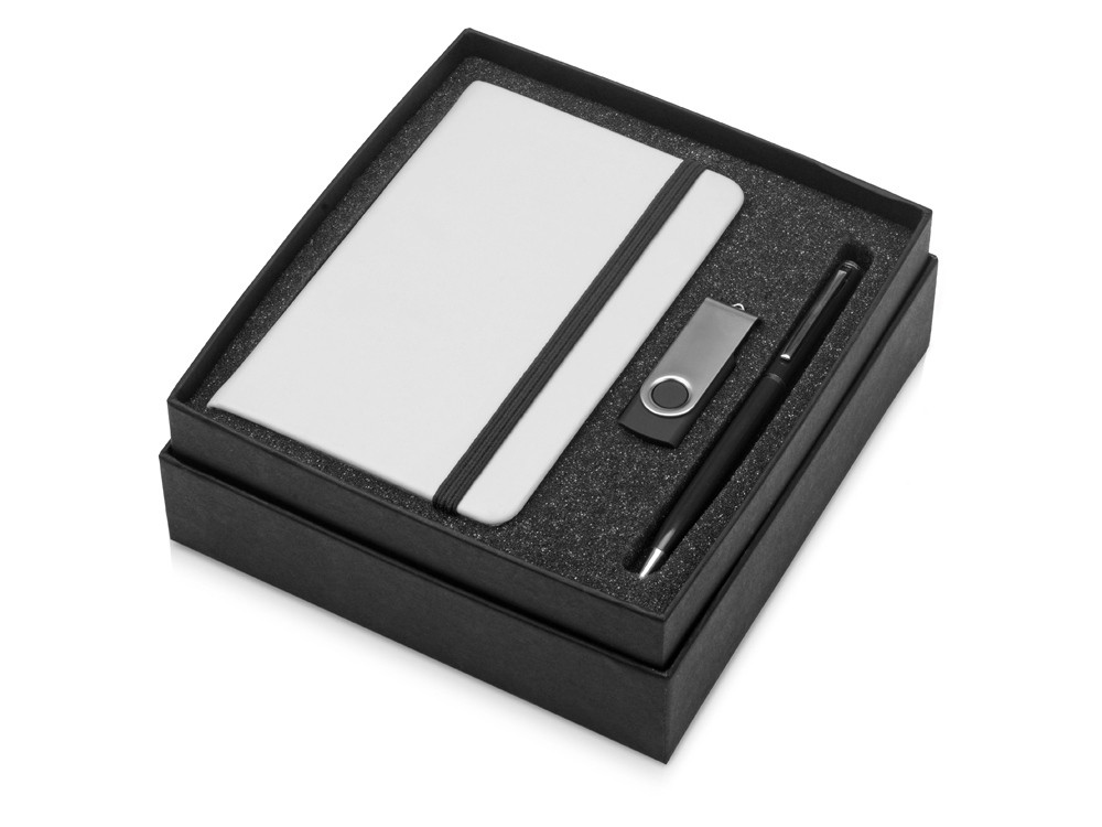 Подарочный набор Reporter Plus с флешкой, ручкой и блокнотом А6, черный - фото 2 - id-p223034233