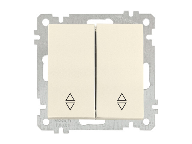 Выключатель проходной 2-клав. (скрытый, без рамки, пруж. зажим) кремовый, DARIA, MUTLUSAN (10 A, 250 V, IP 20)