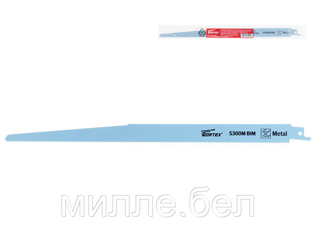 Пилка сабельная по металлу S300M (1 шт.) WORTEX высококачественная быстрорежущая сталь, 300 мм длина (пропил